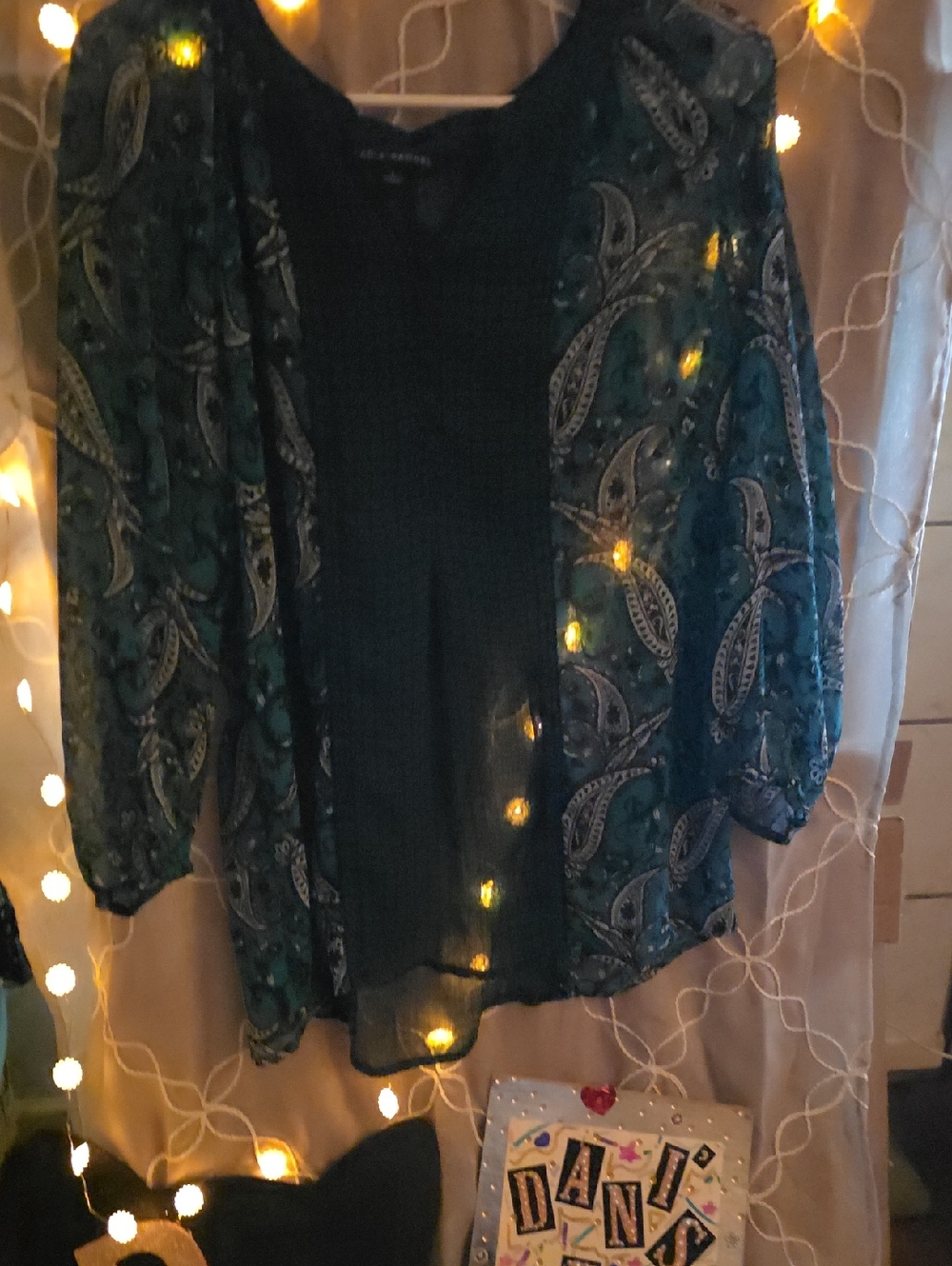 Zac & Rachel Dark Teal Paisley Sheer Blouse With Button Detail